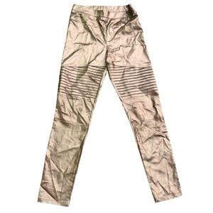 NWOT Metallic Moto Leggings Rose Gold Shimmer Biker Pants Stretch Women Size L